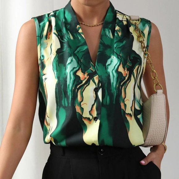 Luxe Marble Print Sleeveless Blouse green - Picture 3 of 5